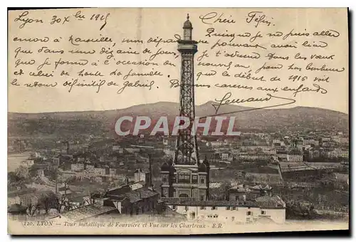 Cartes postales Lyon Toue metallique de Fourviere et Vue sur les Chartreux