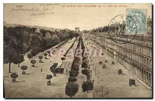 Cartes postales Paris Le Jardin des Tuilleries et la Rue de Rivoli