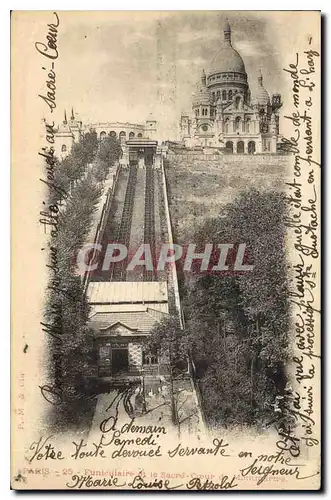 Cartes postales Paris Funiculaire et le Sacre Coeur de Monmartre