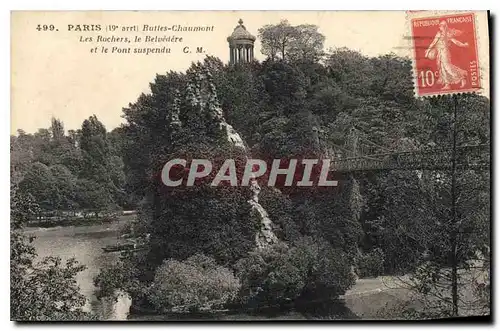 Cartes postales Paris Buttes Chaumont Les Rochers le Belvedere et le Pont suspendu