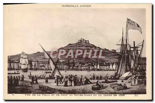 Ansichtskarte AK Marseille Ancien Vue de la Ville et du Fort de Notre Dame de la Garde en 1825