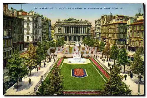 Ansichtskarte AK Marseille Square de la Bourse et Monument de Pierre Puget