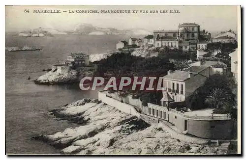 Ansichtskarte AK Marseille La Corniche Malmousque et vue sur les Iles