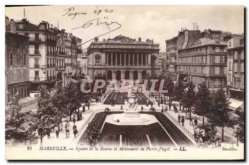 Ansichtskarte AK Marseille Square de la Bourse et Monument de Pierre Puget