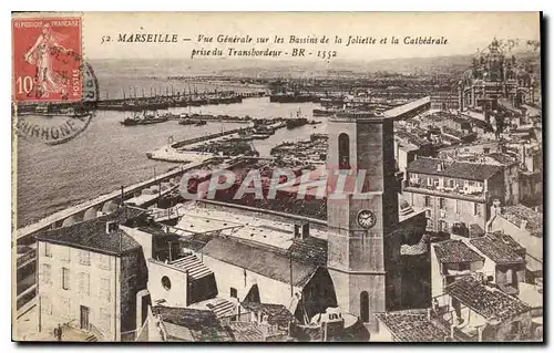 Cartes postales Marseille Vue Generale sur les Bassins de la Joliette et la Cathedrale prise du Transbordeur