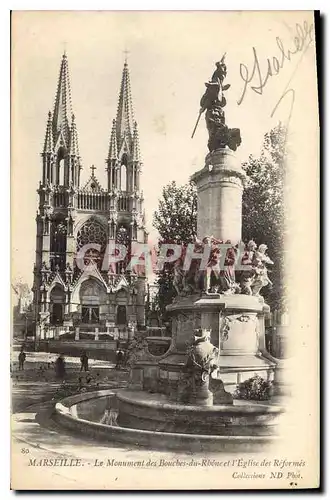 Cartes postales Marseille Le Monument des Bouches du Rhone et l'Eglise des Reformes