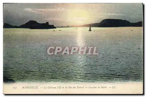 Cartes postales Marseille Le ch�teau d'If et les Iles du Frioul Coucher de soleil