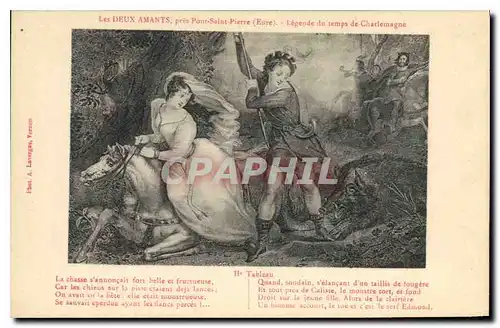 Cartes postales Les Deux Amants pres Pont Saint Pierre (Eure) Legende du temps de Charlemagne Tableau