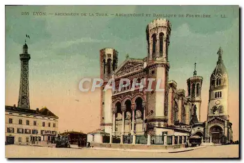 Cartes postales Lyon Ascenseur de la Tour Archeveche et Basilique de Fourviere