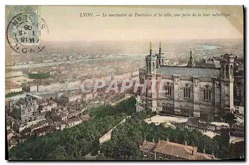 Cartes postales Lyon Le sanctuaire de Fourviere et la ville vue prise de la four metallique