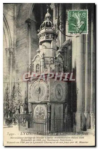 Cartes postales Lyon Interieur de la Cathedrale St Jean Horloge