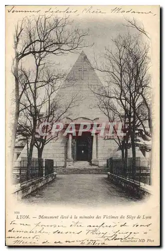 Cartes postales Lyon Monument eleve a la memoire des Victimes du Siege de Lyon