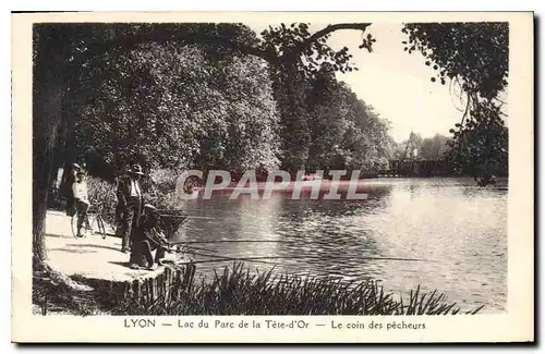 Cartes postales Lyon Lac du Parc de la Tete d'Or Le Coin des Pecheurs Peche Pecheur