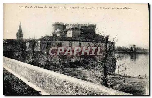 Ansichtskarte AK Vue du Chateau du Roi Rene le Pont le Pont suspendu sur le Rhone et le Clocher de Sainte Marthe