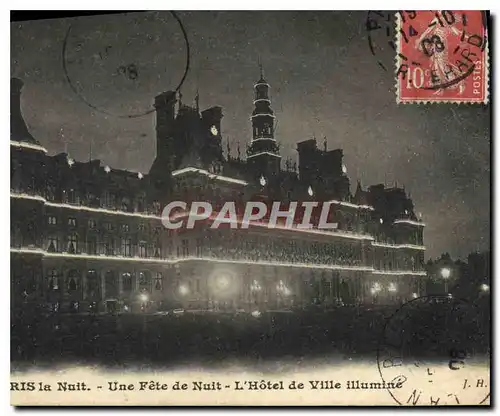 Cartes postales Paris la Nuit Une Fete de Nuit L'Hotel de Ville Illumine