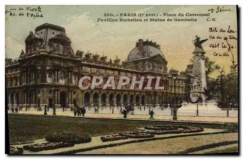 Cartes postales Paris Ier arrt place du Carrousel Pavillon Richelieu et statue de Gambetta