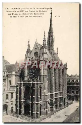 Cartes postales Paris Ier arrt la Sainte Chapelle construite en 1245 sur l'ordre de St Louis par Pierre de Montr