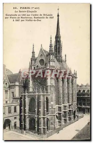 Cartes postales Paris Ier arrt la Sainte Chapelle construite en 1245 sur l'ordre de St Louis par Pierre de Montr