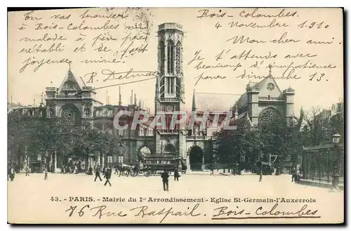 Cartes postales Paris Mairie du 1er Arrondissement eglise St Germain l'Auxerrois