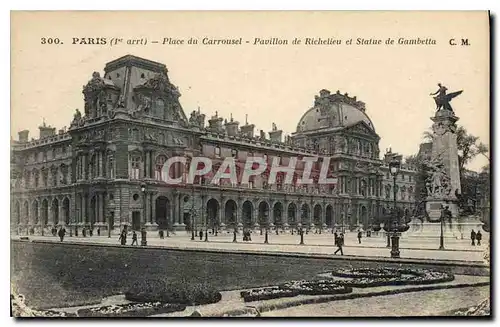 Cartes postales Paris 1er arrt place du Carrousel Pavillon de Richelieu et statue de Gambetta