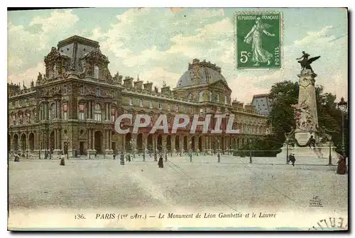 Cartes postales Paris Ier arr le Monument de Leon Gambetta et Louvre