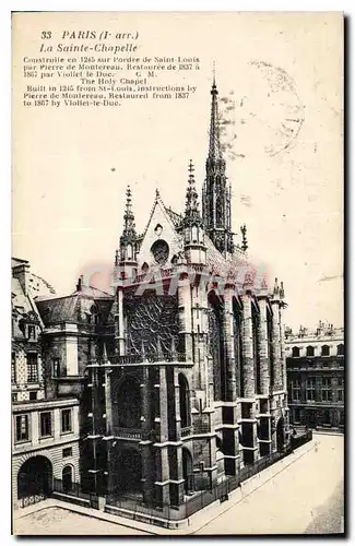 Cartes postales Paris Ier arrt la Sainte Chapelle construite en 1245 sur l'ordre de St Louis par Pierre de Montr