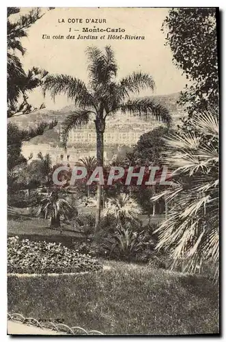 Cartes postales La Cote d'Azur Monte Carlo un coin des jardins et hotel Riviera
