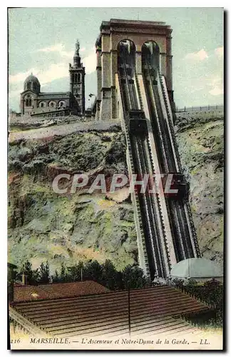 Cartes postales Marseille l'Ascenseurs et Notre Dame de Garde