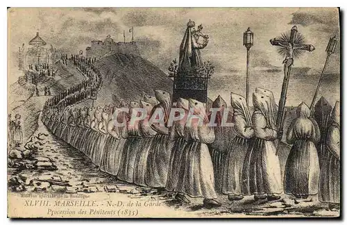 Cartes postales Marseille N d de la Garde Procession des Penitents 1835