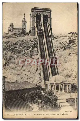 Cartes postales Marseille L'Ascenseur et Notre Dame de la Garde