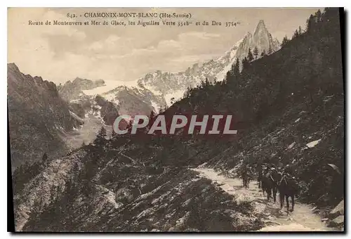 Cartes postales Chamonix Mont Blanc (Hte Savoie) Route de Montenvers et Mer de Glace les Aiguilles Vertes 3518m