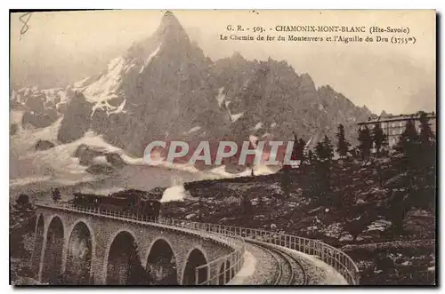 Ansichtskarte AK Chamonix Mont Blanc (Hte Savoie) Le Chemin de fer du Montenvers et l'Aiguille du Dru (3755 m)