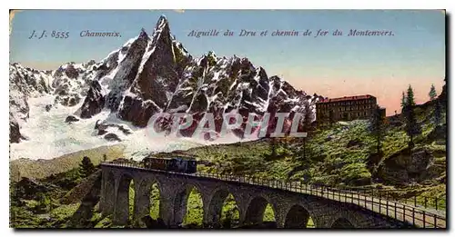 Cartes postales Chamonix Aiguille du Dru et Chemin de fer du Montenvers