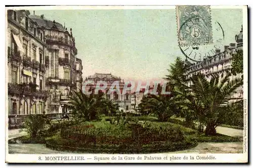 Cartes postales Contrexeville Square de la Gare de Palavas et place de la Comedie