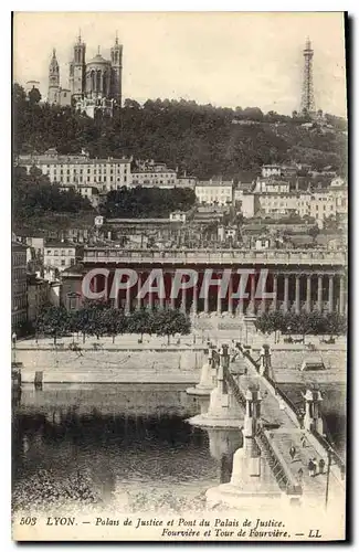 Cartes postales Lyon Palais de Justice et Pont du Palais de Justice Fouviere et Tour de Fourviere