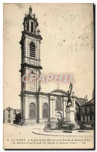 Cartes postales Langres L'Eglise Saint Martin et la Statue de Jeanne d'Arc