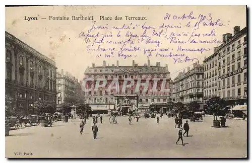 Ansichtskarte AK Lyon Fontaine Bartholdi Place des Terreaux