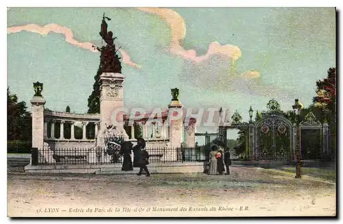 Cartes postales Lyon Entree de la Tete d'Or et Monument des Enfants du Rhone