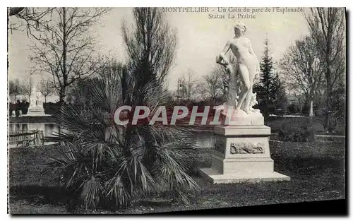 Cartes postales Montpellier Un Coin du Parc de l'Esplanade Statue La Prairie