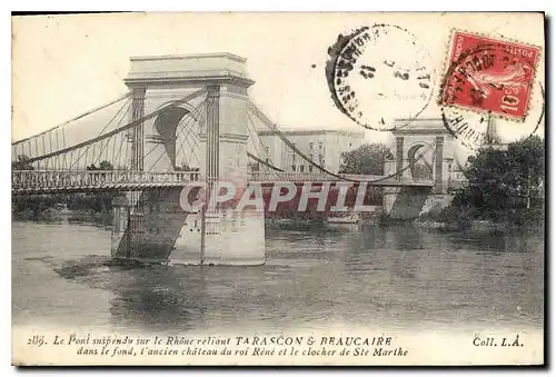 Cartes postales Tarascon Le Pont suspendu sur le Rhone reliant Tarascon & Beaucaire