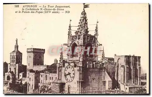 Ansichtskarte AK Avignon (Vaucluse) La Tour Jacquemart la Cathedrale N D de Doms et le Palais des Papes