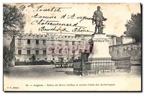 Cartes postales Avignon Statue du Brave Crillon et ancien Palais des Archeveques