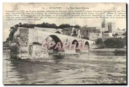 Cartes postales Avignon le Pont Saint Benezet comence en 1177 par le Patre Benezet originaire la Vivarais