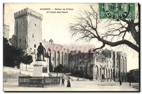 Cartes postales Avignon statue de Crillon et palais des Papes