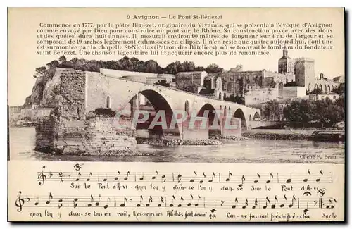 Cartes postales Avignon le Pont St Benezet Commencee en 1777 par le Patre Benezet originaire du Vivarais qui se