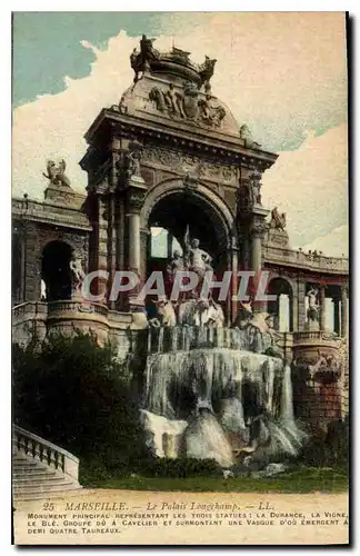 Ansichtskarte AK Marseille le Palais Longchamp monument princiapl representant les trois statues la Durance la Vi