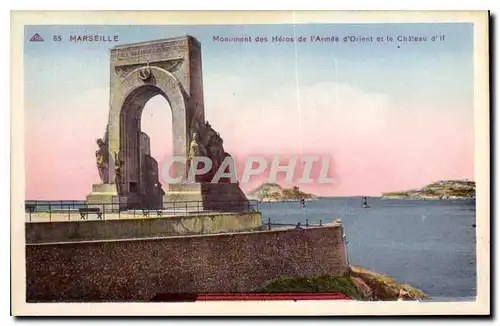 Ansichtskarte AK Marseille Monument des Heros de l'Armee d'Orient et le chateau d'If