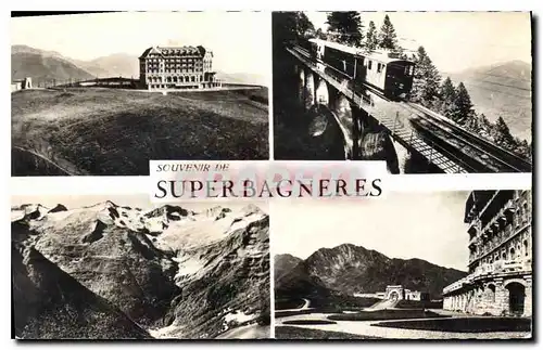 Moderne Karte Superbagneres le grand hotel Chemin de Fer a Cremaillere Vallee du Lys Vue vers la Gare du Funic