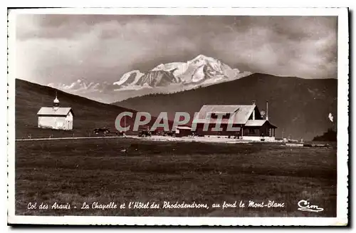 Cartes postales Col des Aravis La Chapelle et l'Hotel des Rhotodenrous au fond le Mont blanc