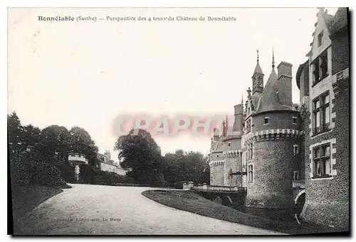 Ansichtskarte AK Bonnetable Sarthe Perspective des 4 tours du Chateau de Bonnetable